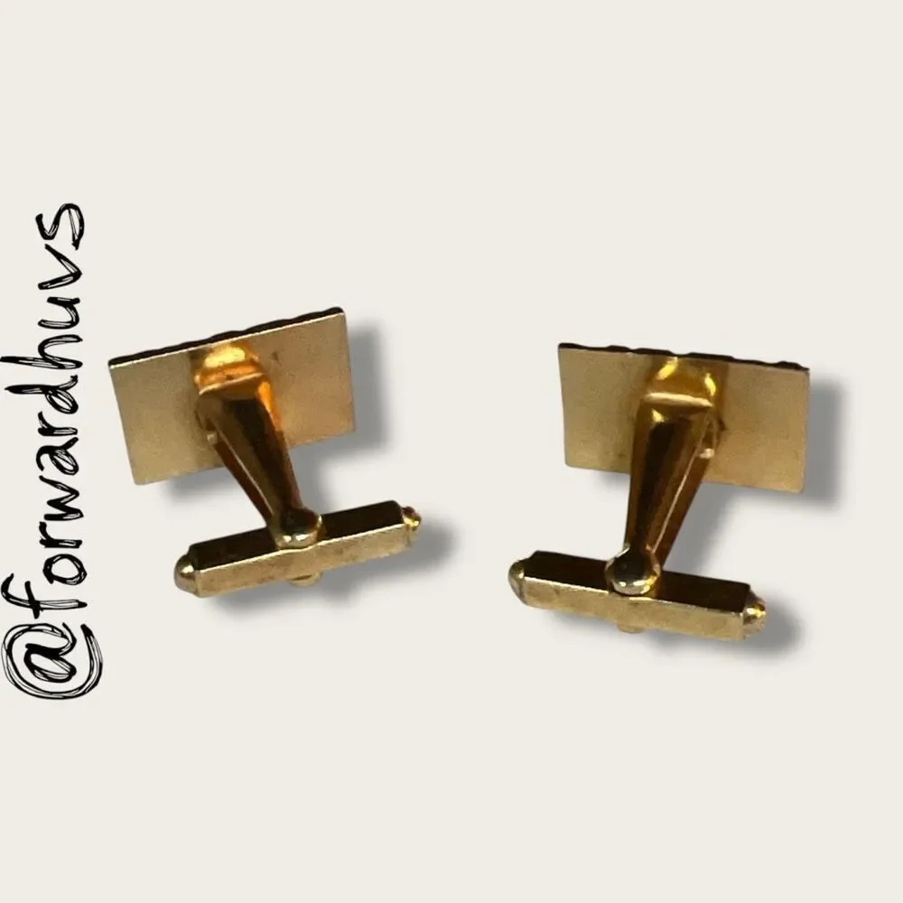 Vintage Gold Tone Cufflinks – Textured Rectangle with “X” Maker’s Mark